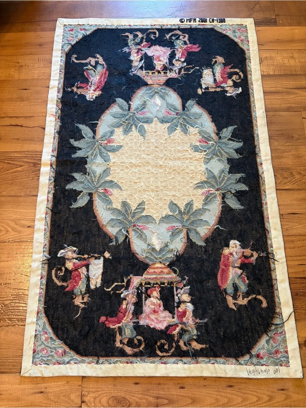 Aubusson Needlepoint Rug-Handmade 100% Wool 2001 China 48 inches X 29 Inches EUC